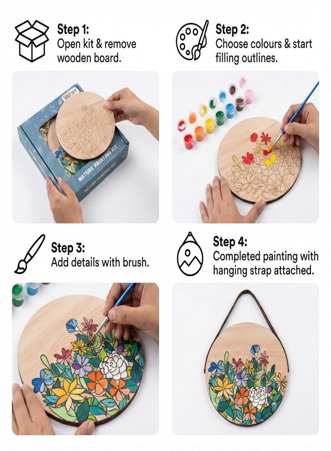 HOBBY INDIA Wooden Painting Kit Set for Kids & Adults | DIY Wall Decor Art & Craft | Round Tree Circle Coaster | Home & Office Hanging Decoration | Birthday Gift for Girls & Boys (Flower) - Image 2